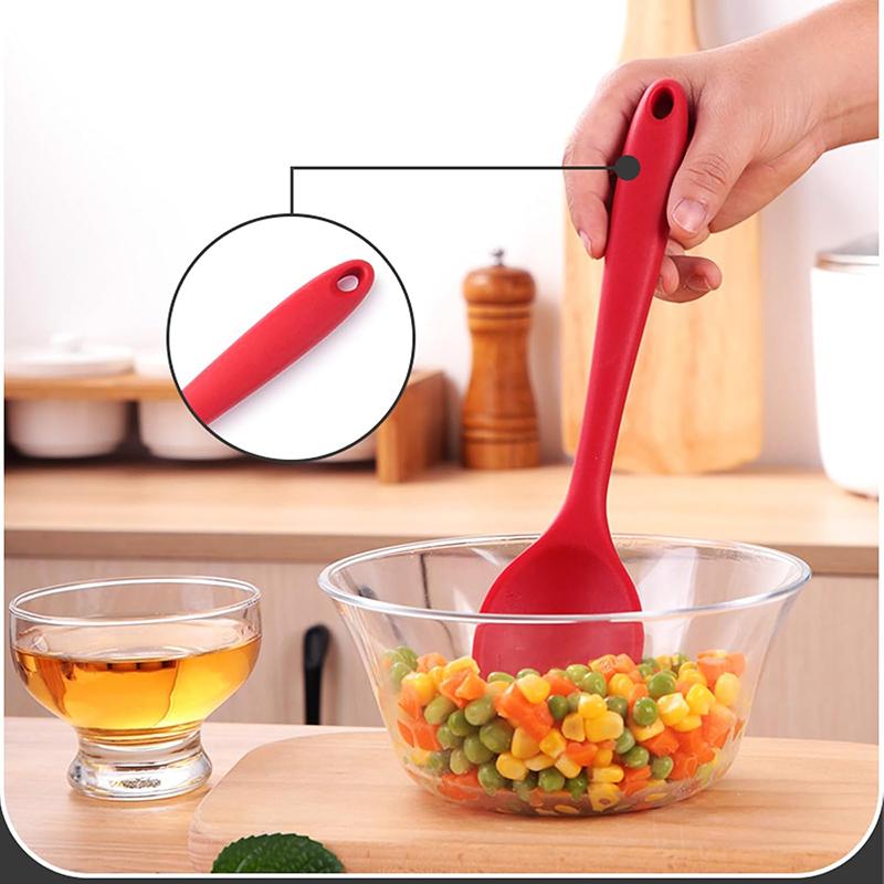 2Pcs Silicone Scoop Long Handle Soup Scoop Salad Mixing Spoon Heatresistant Cooking Spoon Nonstick Tablespoon Cooking Utensils