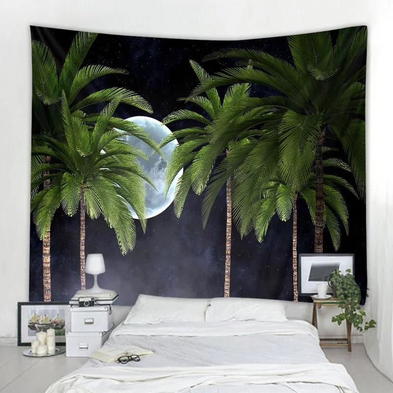 Background decoration tropical plant tapestry aerial palm tree wall hanging Nordic ins home living room bedroom fabric painting
