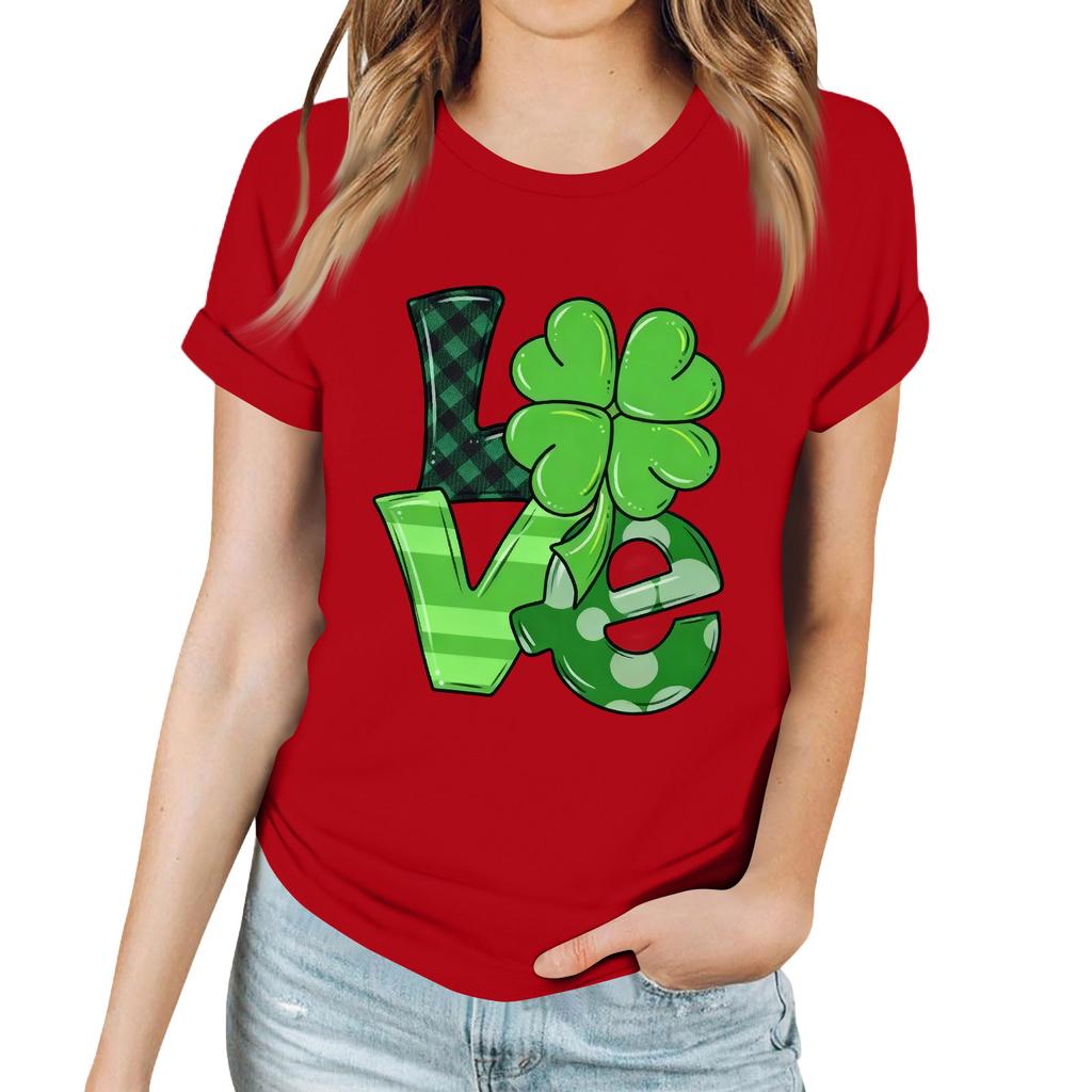 Women's Casual Saint Patrick Print T-Shirt Round Neck Pullover Short Sleeve Top