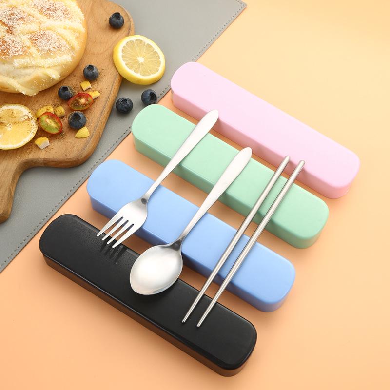 Stainless Steel Cutlery Set: Spoon, Fork & Chopsticks with Pointed Ends - Portable for Outdoor, Student, or Gift Use