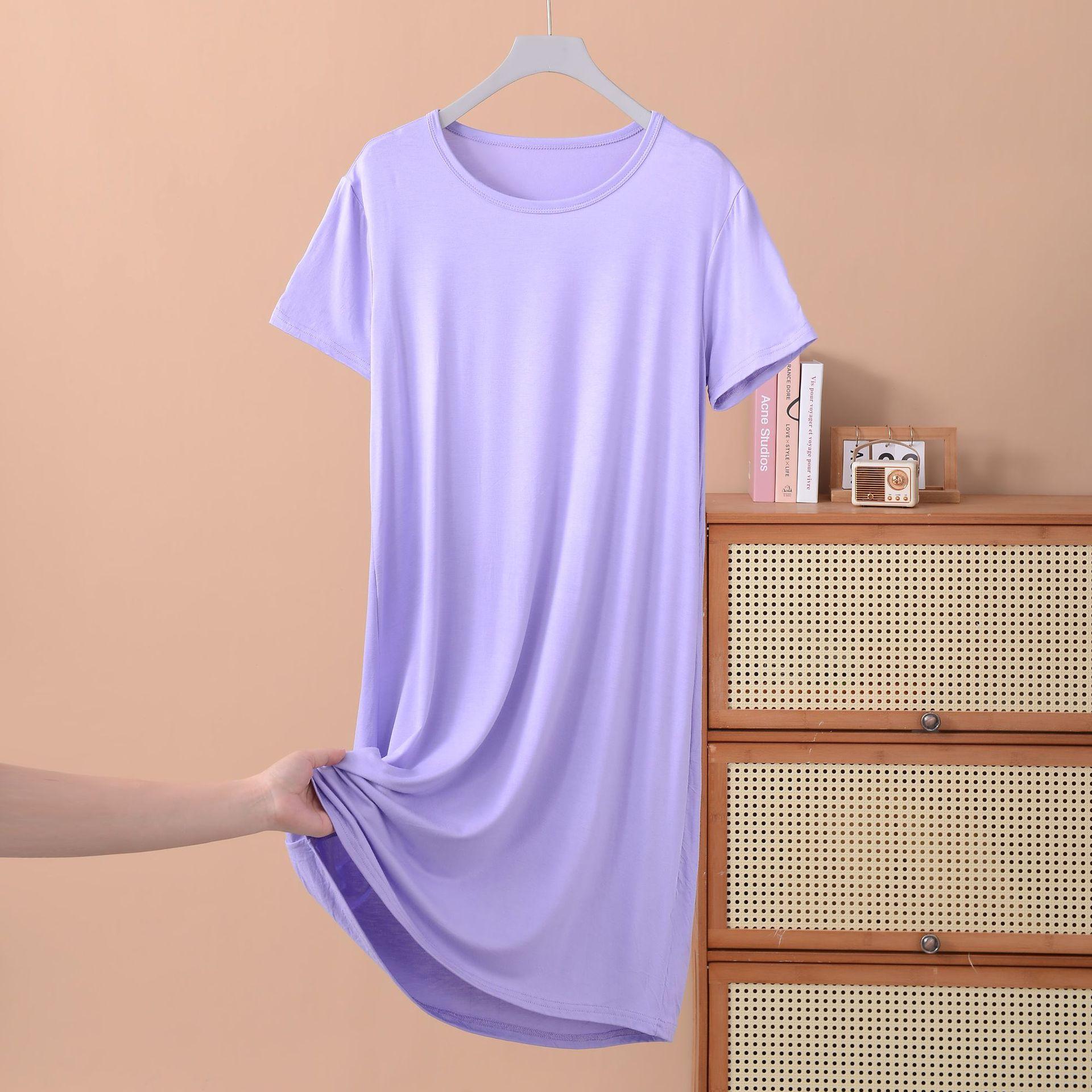 L-8XL Hálóruházat Női Hálóingek Alkalmi Rövid Ujjú Hálóruha Nagy Méretű Nyári Hálóing Hölgyeknek Hálóruha Inget 7XL világos lila színű