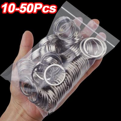 10/50Pcs Blank Key Ring Keychain Keyring Hole Flat Key Ring Key Chain Rhodium Plated Round DIY Key Ring Making