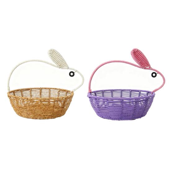 Rattan Bunny Basket Handwoven Basket with Bunny Ears Easter Rabbit Basket for Decoration Gifts Easter Eggs Candy Party Favors Storage