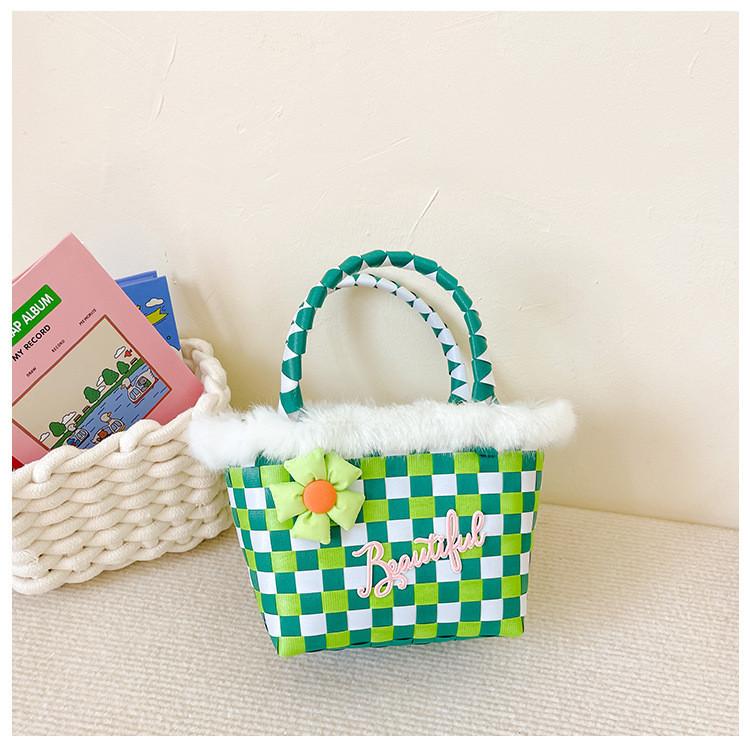 Stylish Children's Woven Handbag Colorful Crochet Tote Bag For Girls With Floral Design