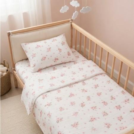 Muslin 2-piece bedding set / pillowcases for a 120x90 crib (powder blossom)