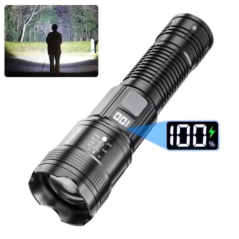 High Power Bright LED Flashlight Built-in Battery USB Rechargeable Outdoor Camping Light Portable Torch Emergency Lighting
