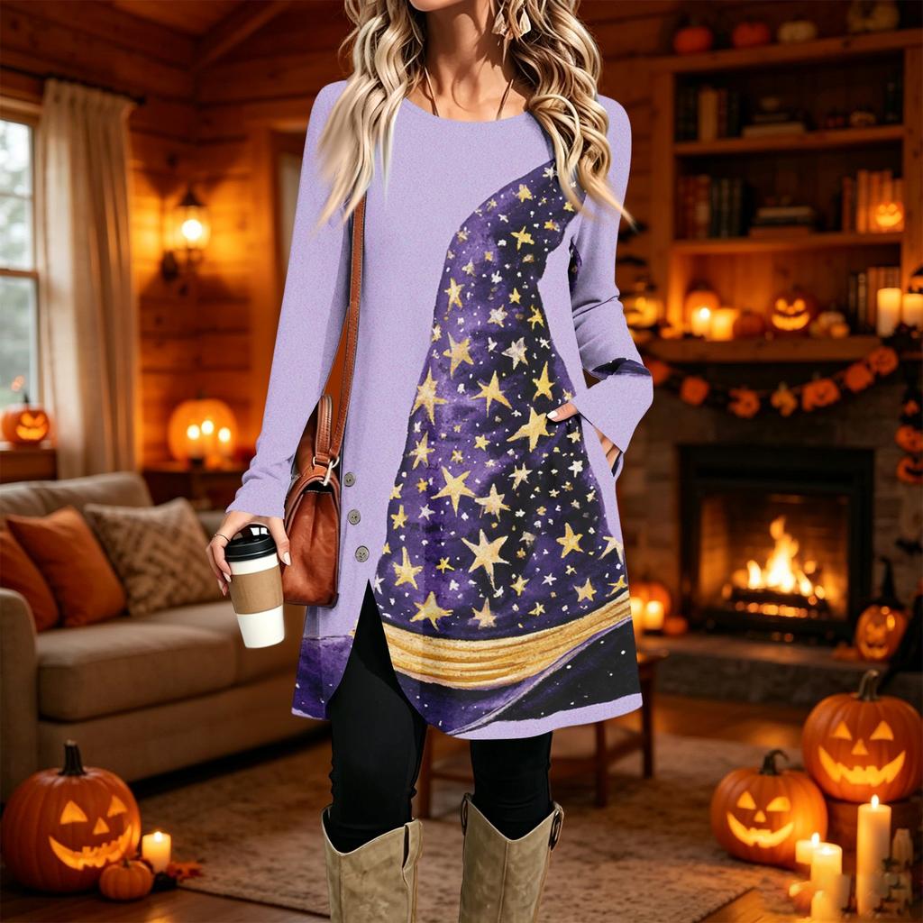 Women's Fashion Casual Printed Long Sleeve Round Neck Dress