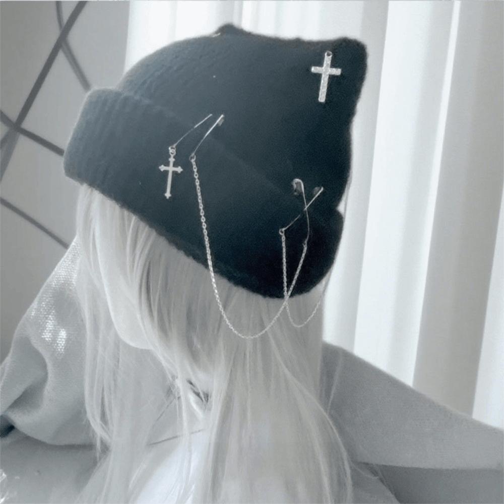 Subculture Headwear Y2K Cat Ear Hat Handmade Pullover Hat Punk Beanie Hat  Female Teens