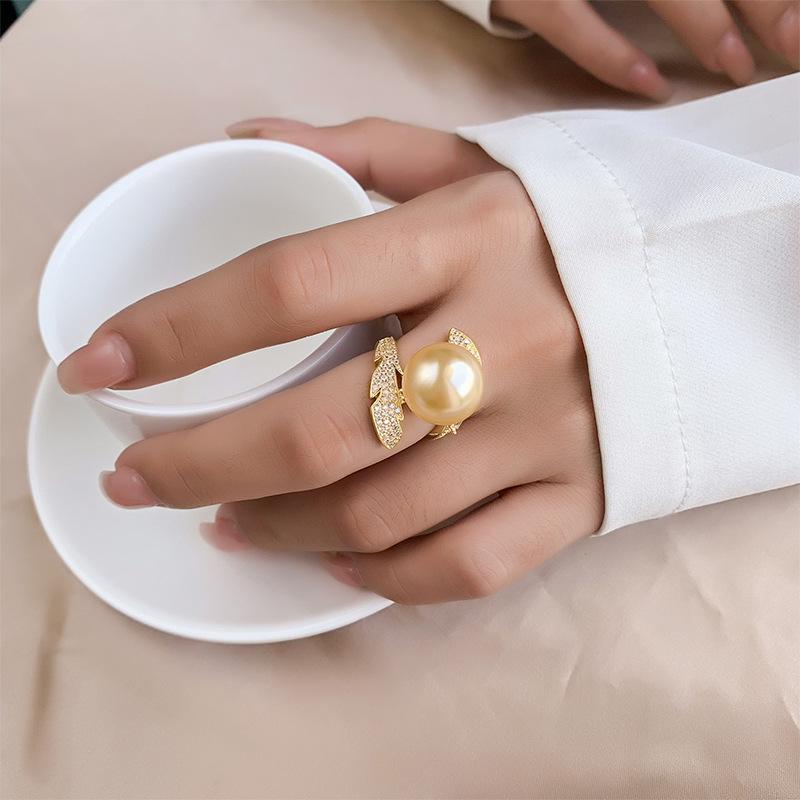 Jewelry Copper Platinum Plated Pearl Cross Ring Women 14Mm