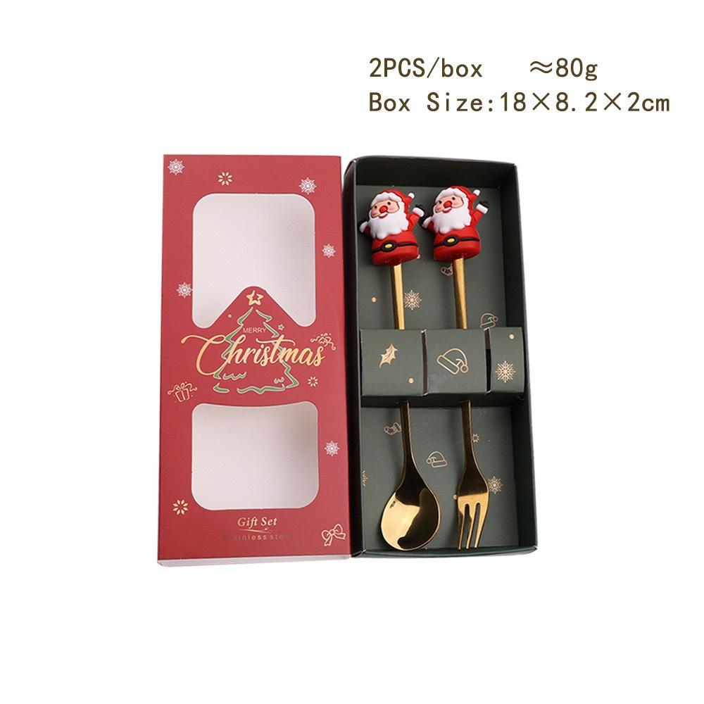 

2 шт. Столовые приборы из нержавеющей стали Детский рождественский подарок Санта-Клаус Дорожный портативный десертная ложка Фруктовая вилка Посуда Столовая посуда S