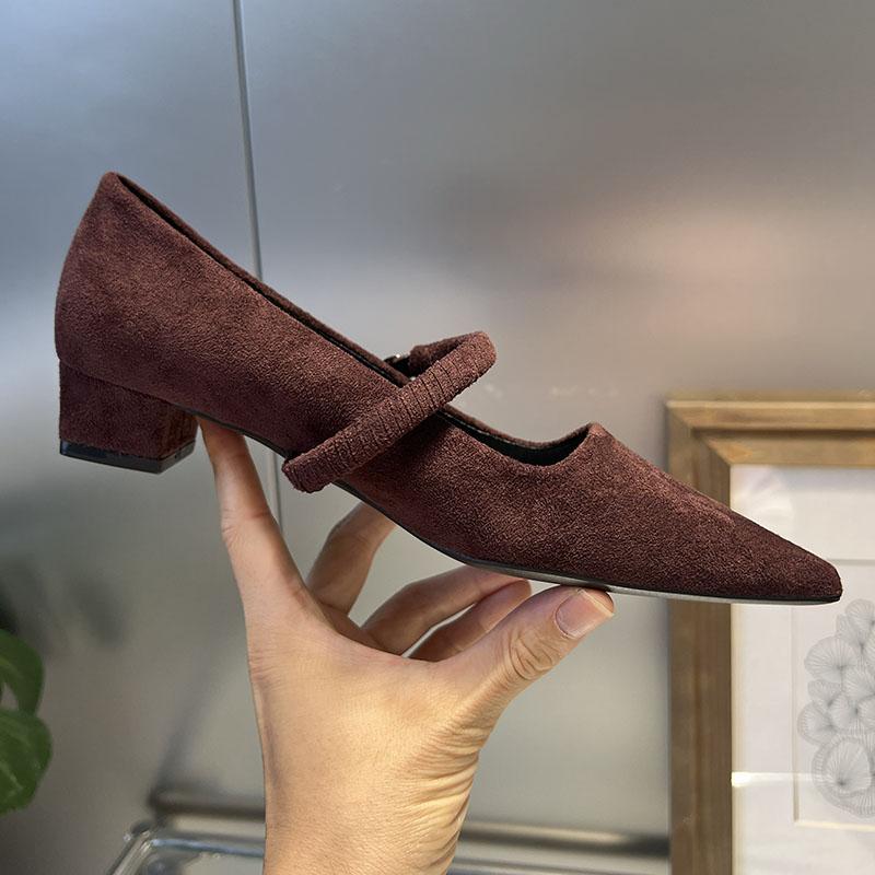 Fashion Fashion Shallow Ladies Medium Heels Pumps Shoes Female Buckle Strap Footwear Flock Women Heeled Mary Janes Shoes 2025 New New