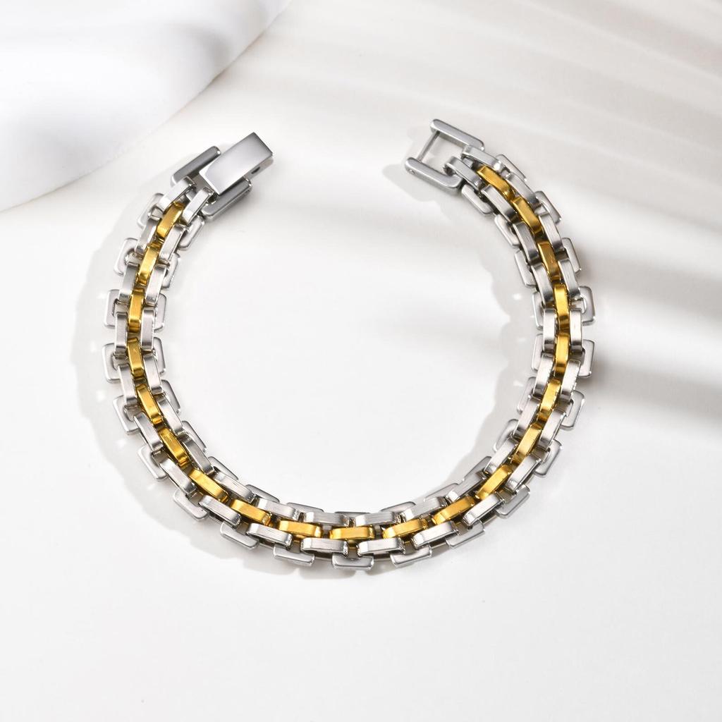 Watchband Statement Chain Bracelet for Women, Bold Strap Chain Bracelets, Stainless Steel Links Wristband