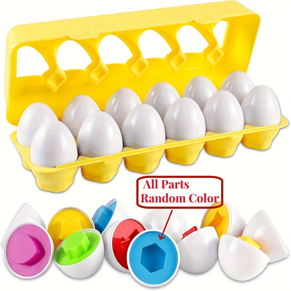 12pcs Set Egg Matching Game Toy Color Shape Recognition Sorter Puzzle Toy for Toddlers Easter Travel Game Early Learning Educational Fine Motor Skill