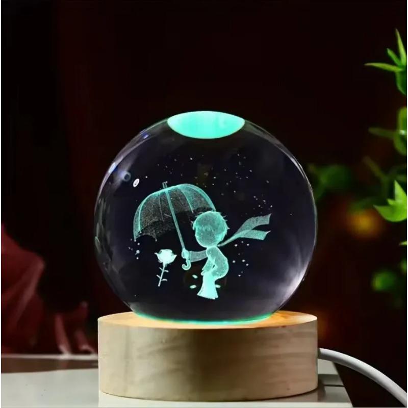 Umgebungslicht Saturn 3D Kugel Lampe Sonnensystem Kristallkugel mit Mehrfarbiger LED Lichtbasis Stimmungslicht Geschenke Geburtstag