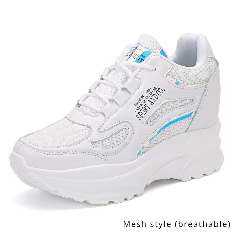 2024 Wiosna i Jesień Nowy Styl Siateczkowe Oddychające Wewnętrznie Podwyższające Wysokość Damskie Buty na Grubej Podeszwie Buty Taty