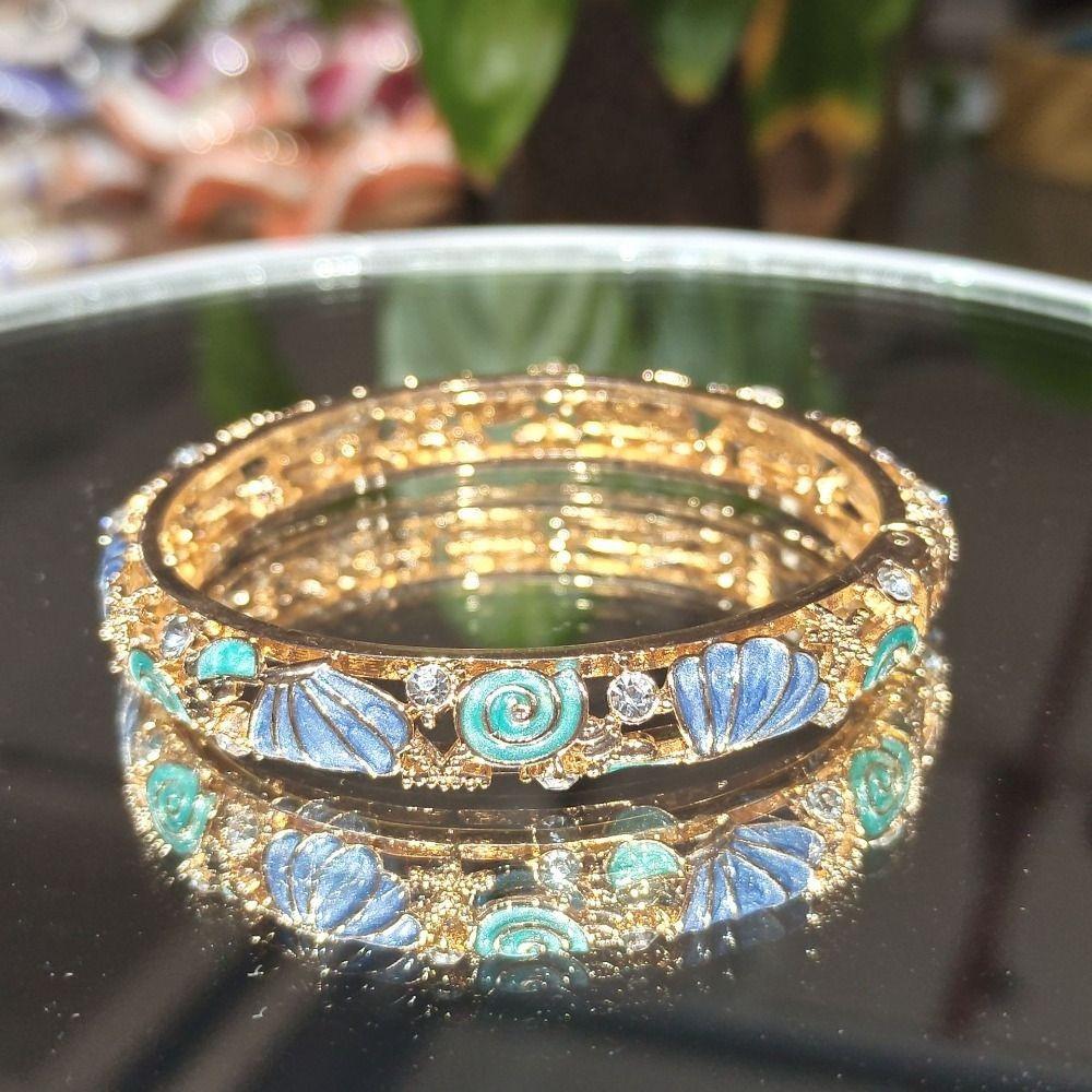 Metal Vintage Cloisonne Bangle Shell Women's Hand Bracelet Starfish Shell Bangle Gold Jewelry