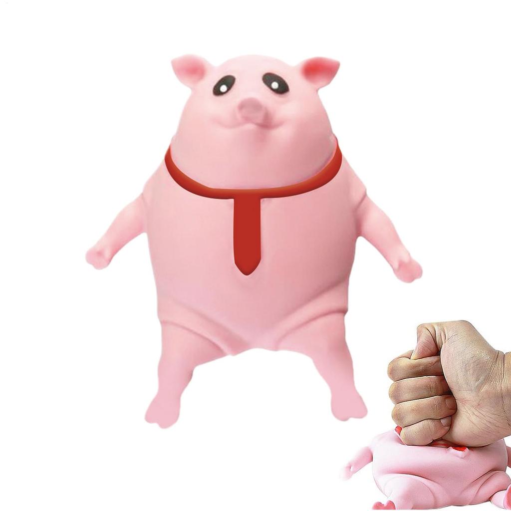 Cute Farm Animal Squeeze Toy, Rubber Red Tie Design Pinching Doll Decom&pression toys, Kids Stress Relief Animal Model Gift