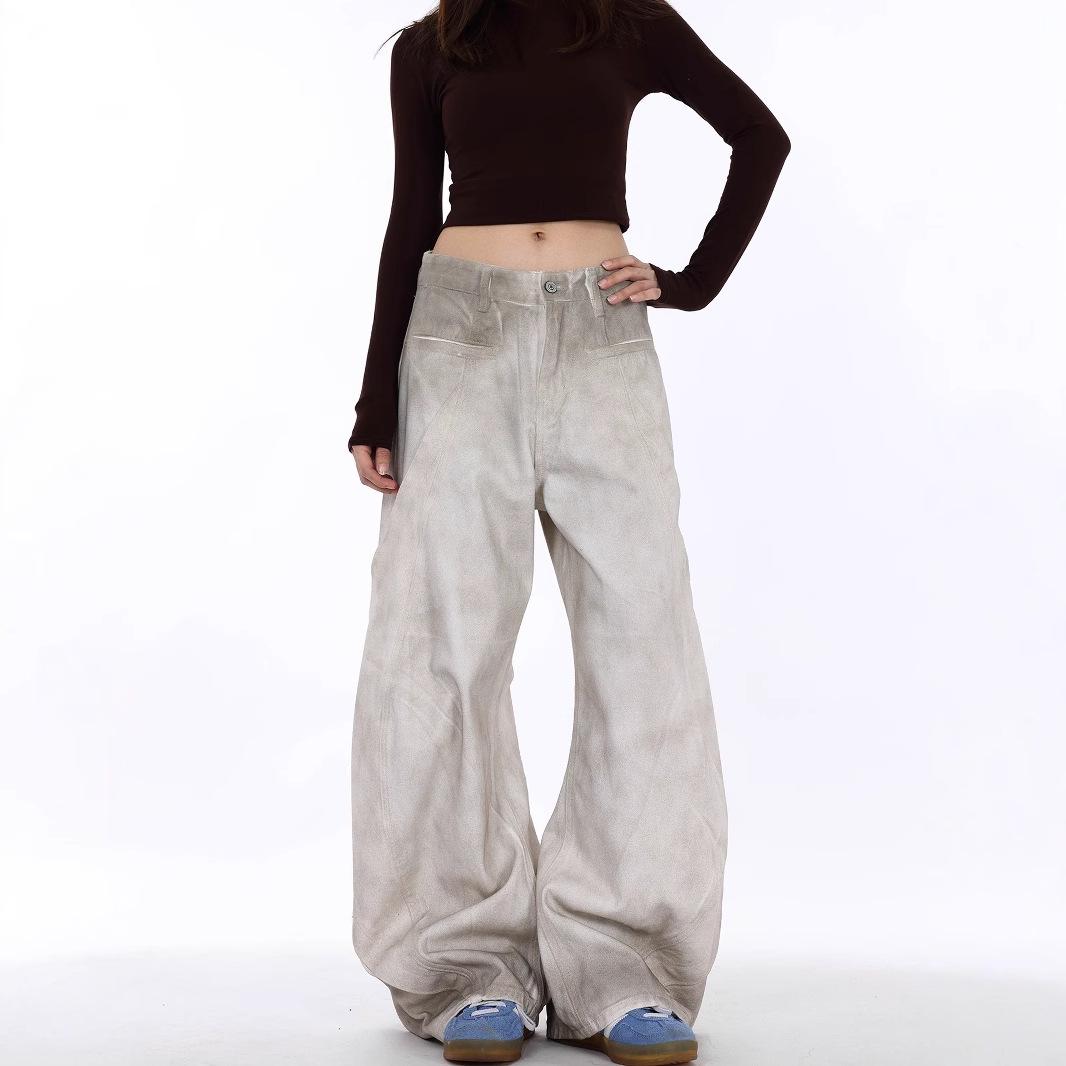 

Women s Retro White Distressed Wide-Leg Scimitar Jeans XXXL білий