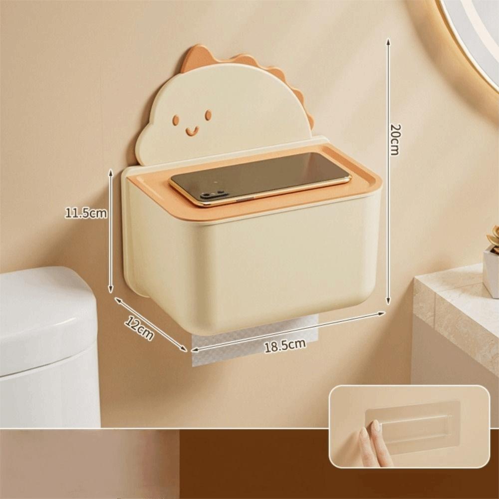 Carton Dinosaur Waterproof Toilet Tissue Box Rustproof Multi Function Storage Case Wall Mounted No Punching Paper Rack Home Use