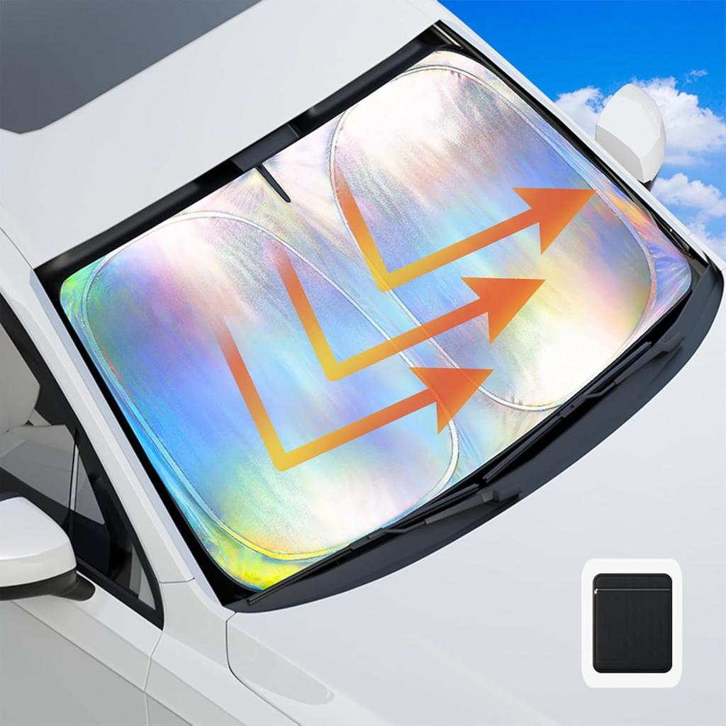 Aokway Car Windshield Sun Shade – Foldable Sun Shade Keeps Your Vehicle Cool | UV Blocker | Sun Protector With Storage Bag (M:55.1X 27.6 Inches)