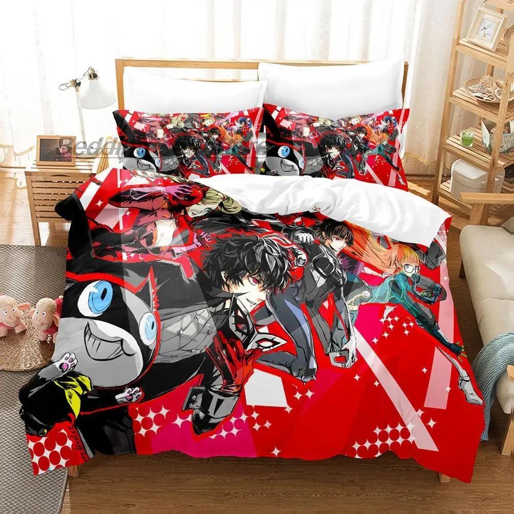 Persona 5 Bettwäscheset Einzelbett Twin Full Queen King Size Bettset Aldult Kind Schlafzimmer Bettbezugsets 3D-Druck Anime Bettlaken-Set
