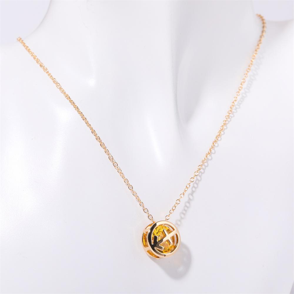 Twelve Zodiac Constellation Necklace - Double-sided Pendant Necklace with Zirconium Drop Pendant and Hollow Chain Around The Collarbone.