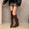 Pile Boots Vintage Suede Khaki Boots Over Knee Boots Women's Boots French Autumn Skinny Boots Thick Heel High Boots