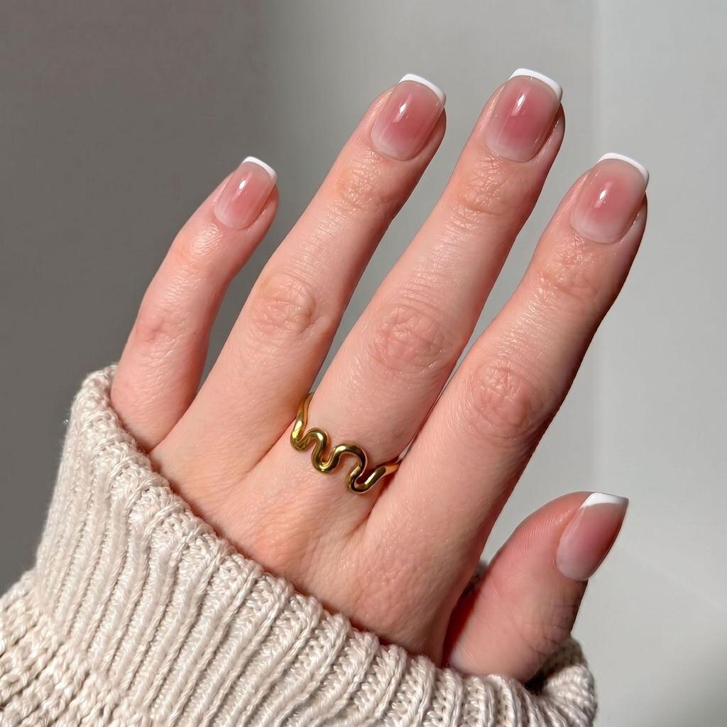 Hochwertige tragbare künstliche Nägel im Mandel-Nude-French-Stil – mittellange und lange Nagelspitzen