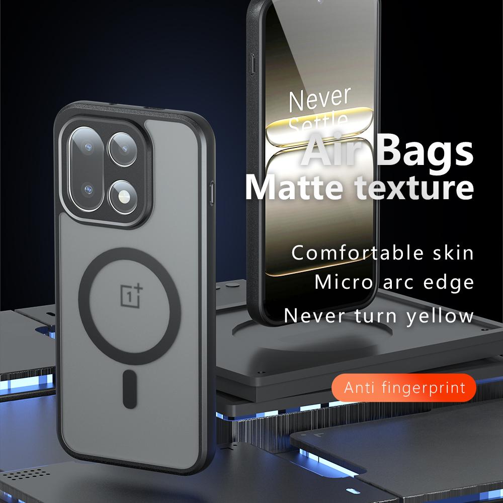 

Минималистичный матовый прозрачный чехол Mag-Safe для OnePlus 15 5G, магнитная беспроводная зарядка, защита линз камеры, задняя противоударная крышка OnePlus 15 чёрный