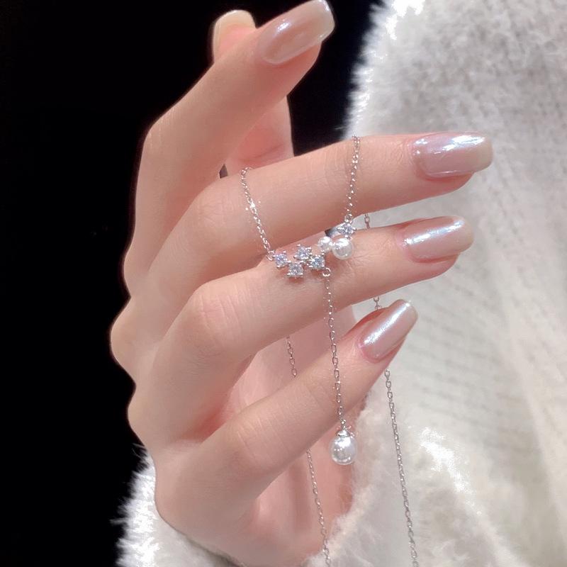 Titanium Steel Tassel Pearl Necklace with Zircon - Women's Luxury Clavicle Chain