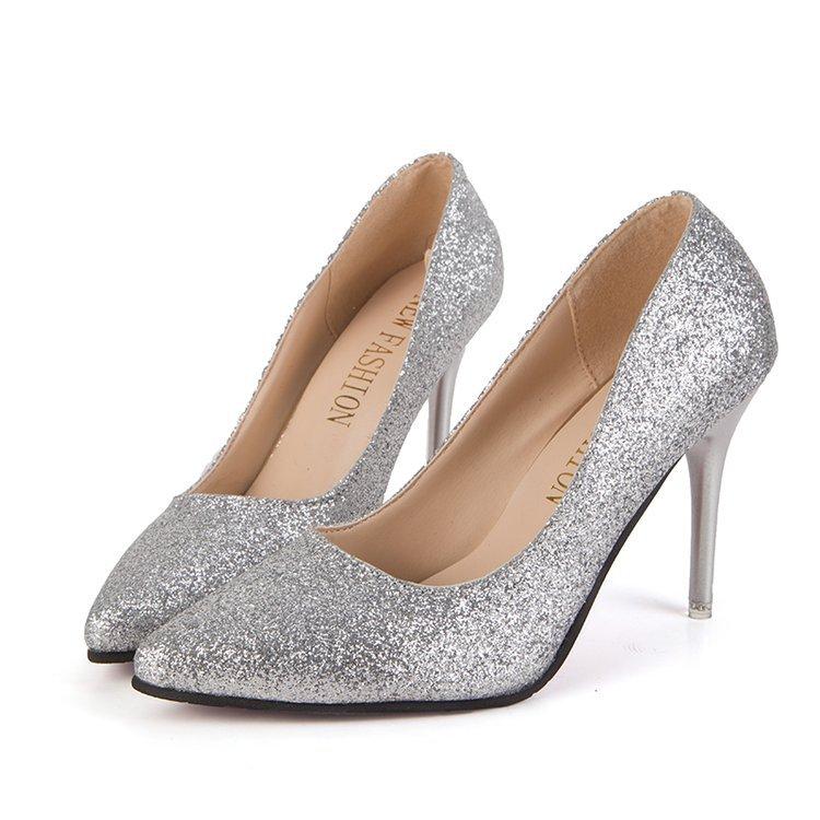 

2025 весна женские туфли на высоком каблуке с пайетками, сексуальные, со стразами, универсальный дизайн, нишевые, остроносые, свадебные туфли, туфли для подружки невесты 40 серебряный