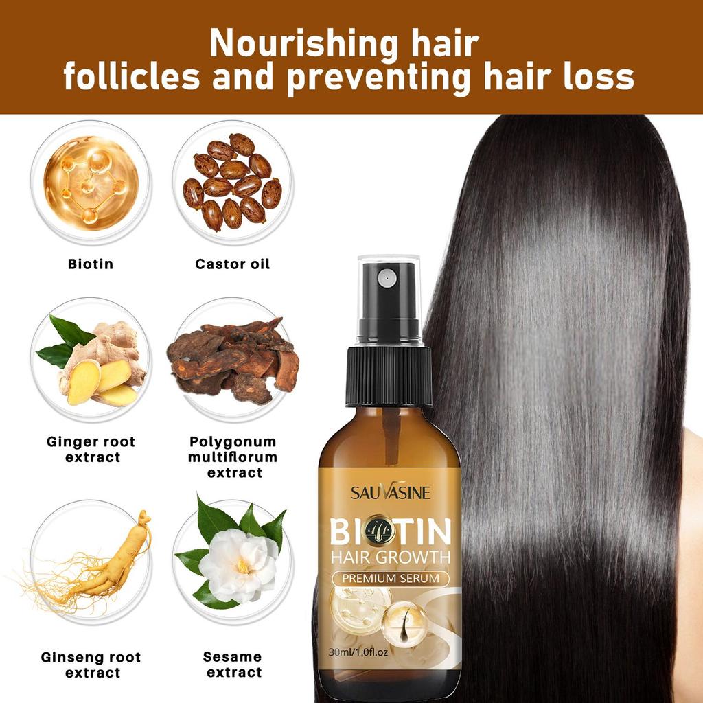 Biotin Haarwachstums-Serum-Spray, Verdickendes Kräuter-Serum mit Ingwer & Ginseng für dichteres, längeres & stärkeres Haar