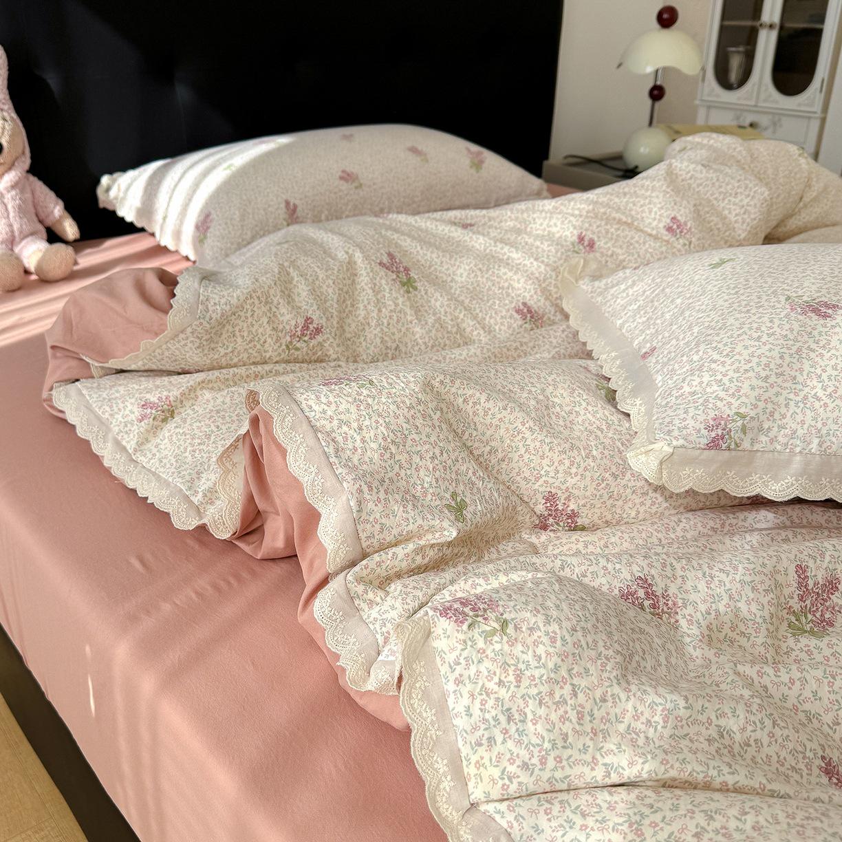 Корейский пасторальный кружевной цветочный стиранный хлопок Класс А Облачное ощущение Комплект из 4 предметов 200x230 cm