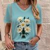 Fashion Flower T-Shirts Floral 3D Print Women's Casual V-Neck Short Sleeve T Shirt  Tees Harajuku Outdoor Top Female Clothing
