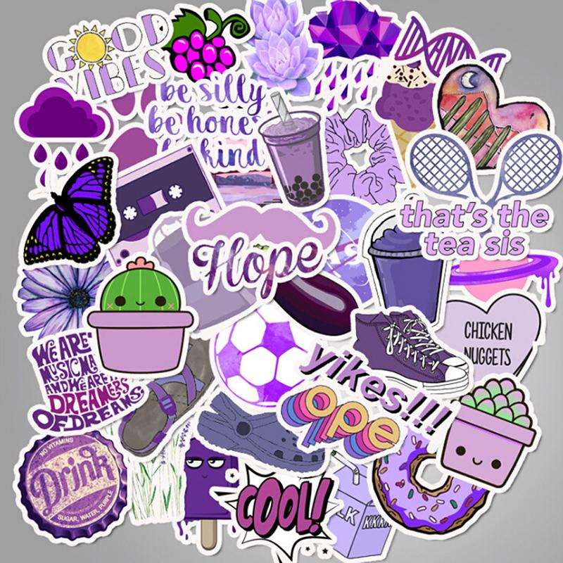 50Pcs Cartoon Purple Stickers Diy Suitcase Laptop Guitar Bicycle Car Decals