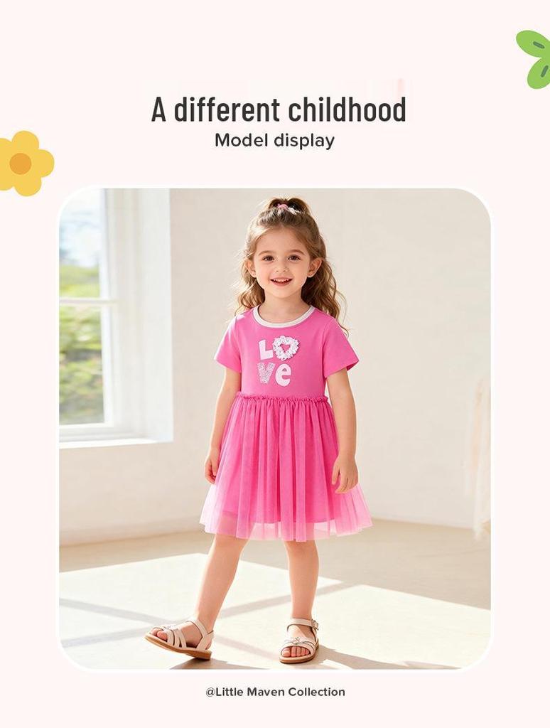 Summer Short Sleeve Mesh Girls' Dresses - European & American Style Princess Dresses