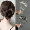 1Pcs Bun Comb Hanfu Metal Hair Clips Fashion Rhinestones U-Shaped Hair Sticks Butterfly Hair Stick For Women Hair Accessories