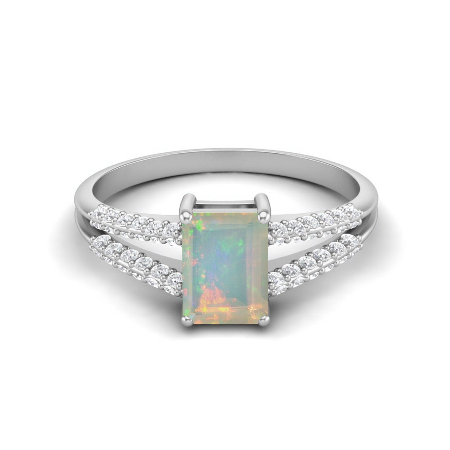 

7X5MM Octagon Opal Gemstone 925 Sterling Silver Solitaire Split Shank Women Wedding Ring 9.5 білий