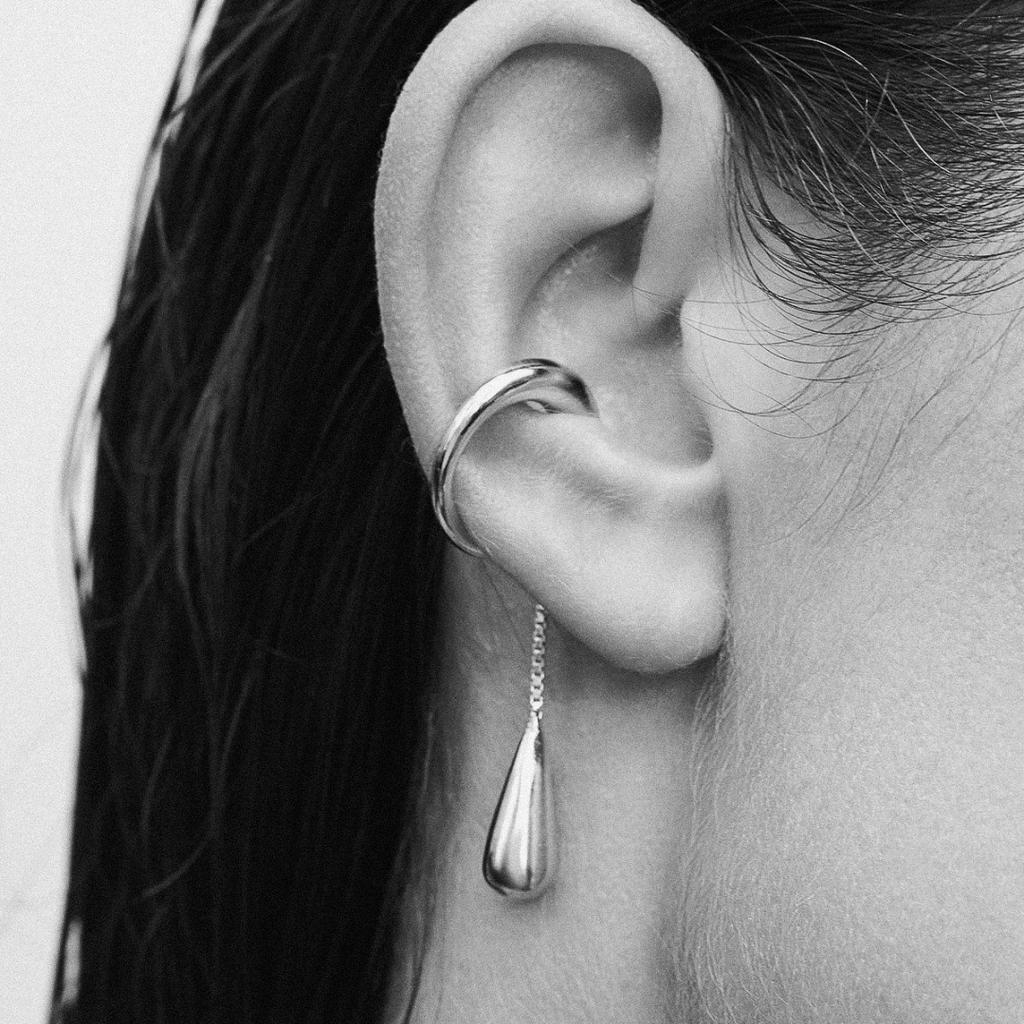 Trendy C-shaped Metal Teardrop Tassel Ear Cuff Clip Earrings for Women Girls Fake Cartilage Non-Piercing Jewelry Gifts