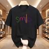 Colorful Smile Smiley Face Graphic T-Shirt Crew Neck Short Sleeve Top Back Print Happy Positive Slogan