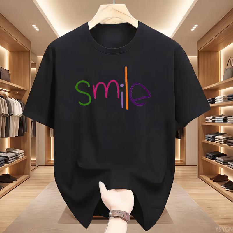 Colorful Smile Smiley Face Graphic T-Shirt Crew Neck Short Sleeve Top Back Print Happy Positive Slogan