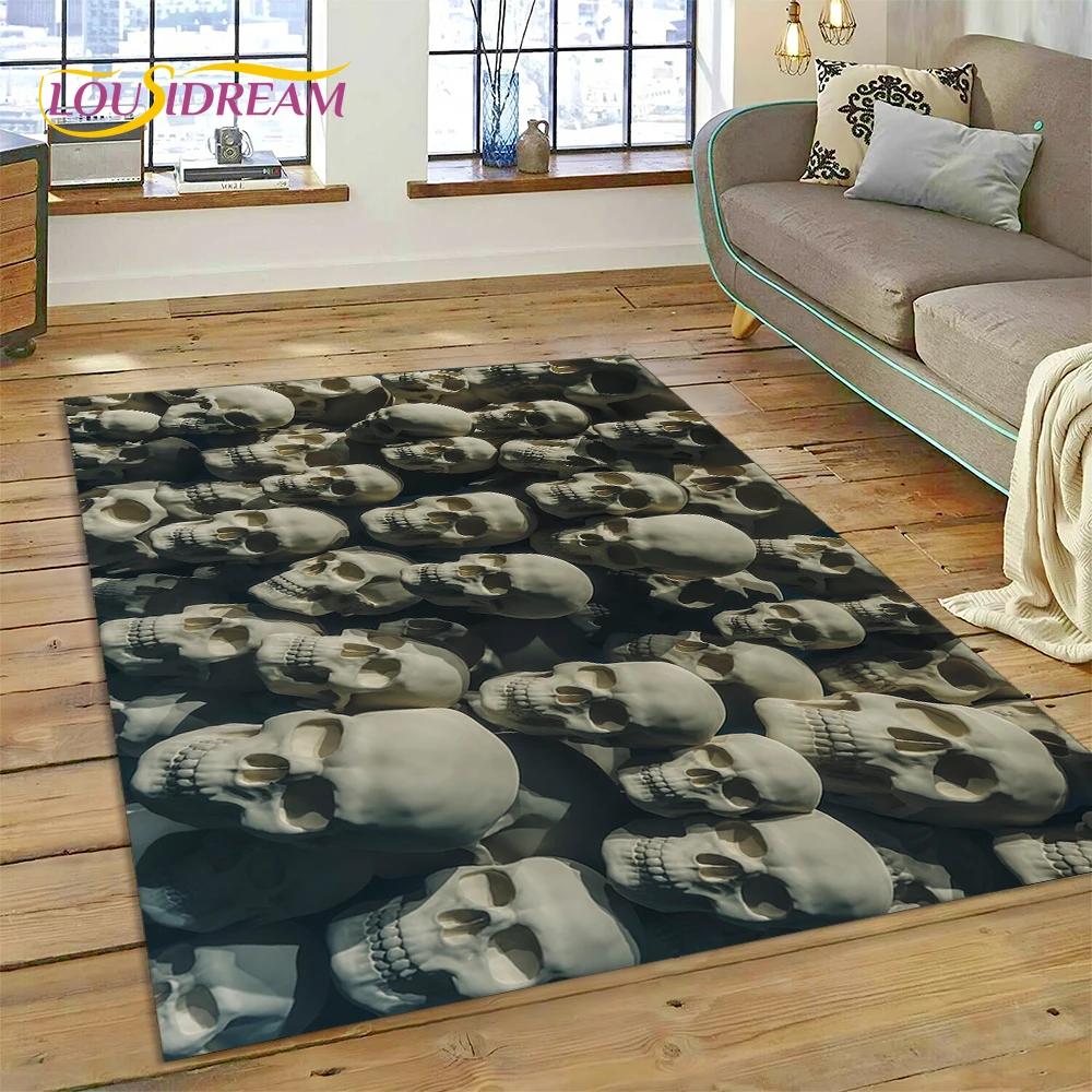 3D Horror Gothic Skull Skeleton Rug Carpet for Living Room Bedroom Decor,Floor Mat Non-slip Decoration for Sofa Doormat Gift Kid