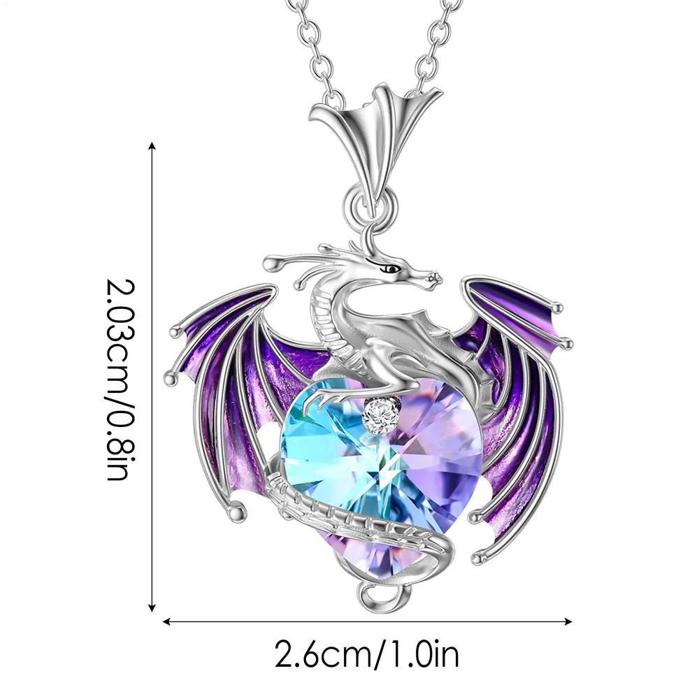 Love Birthstone Dragon Necklace Heart-Shaped Colorful Pendant Necklace Cool Crystal Dragon Necklace Jewelry Gift