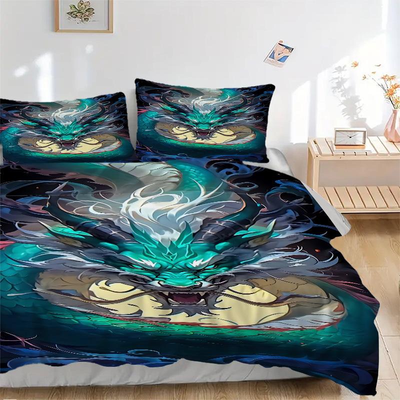 3pcs Dragon Art Duvet Cover Set - Includes 1 Duvet Cover and 2 Pillowcases, No Quilt Core, All-Season Home Decor yy251111043