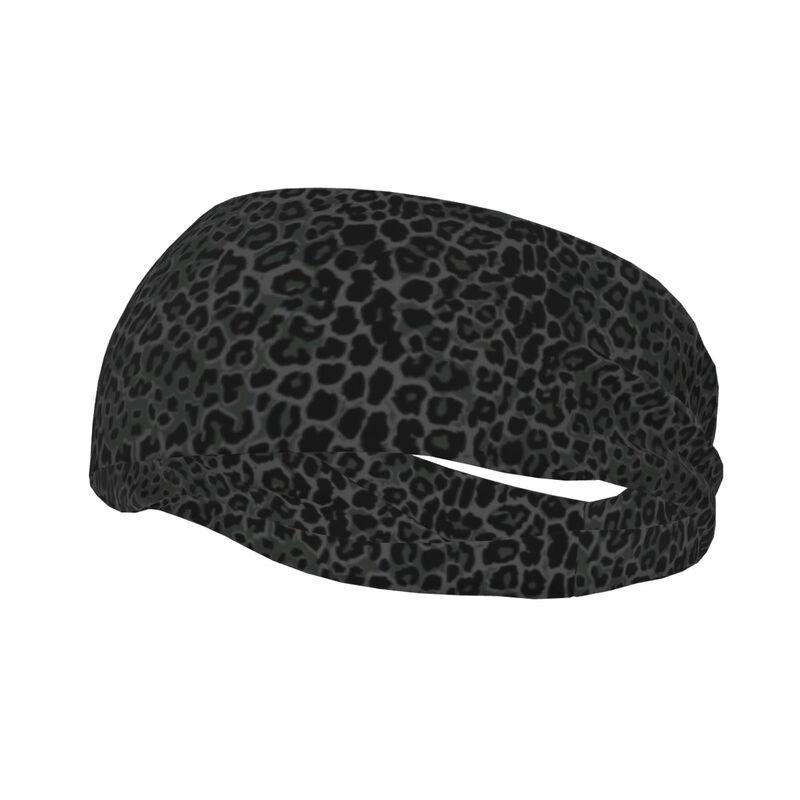 

Dark Gray Black Leopard Sports Sweatband Head Bands Unisex Moisture Wicking Non-Slip Headbands for Running Yoga Fitness Gym чорний
