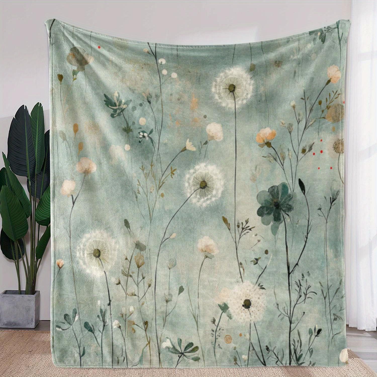 [Vintage Dandelion Blanket] Soft & Cozy 1pc Vintage Dandelion Print Flannel Blanket | All-Season Throw for Sofa, Bed, Car, Offic 75x90cm