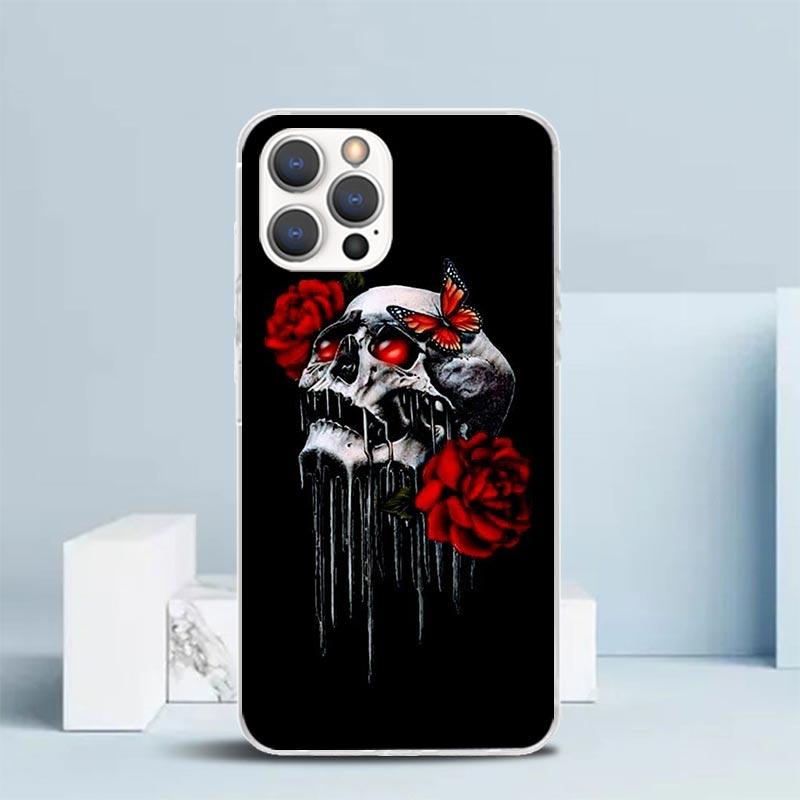 Human Skeleton Red Rose Phone Case For IPhone 16 17 Air 16E 15 14 Plus 13 Mini 12 11 Pro Max 7 8 + SE 2020 Soft TPU Back Cover 1