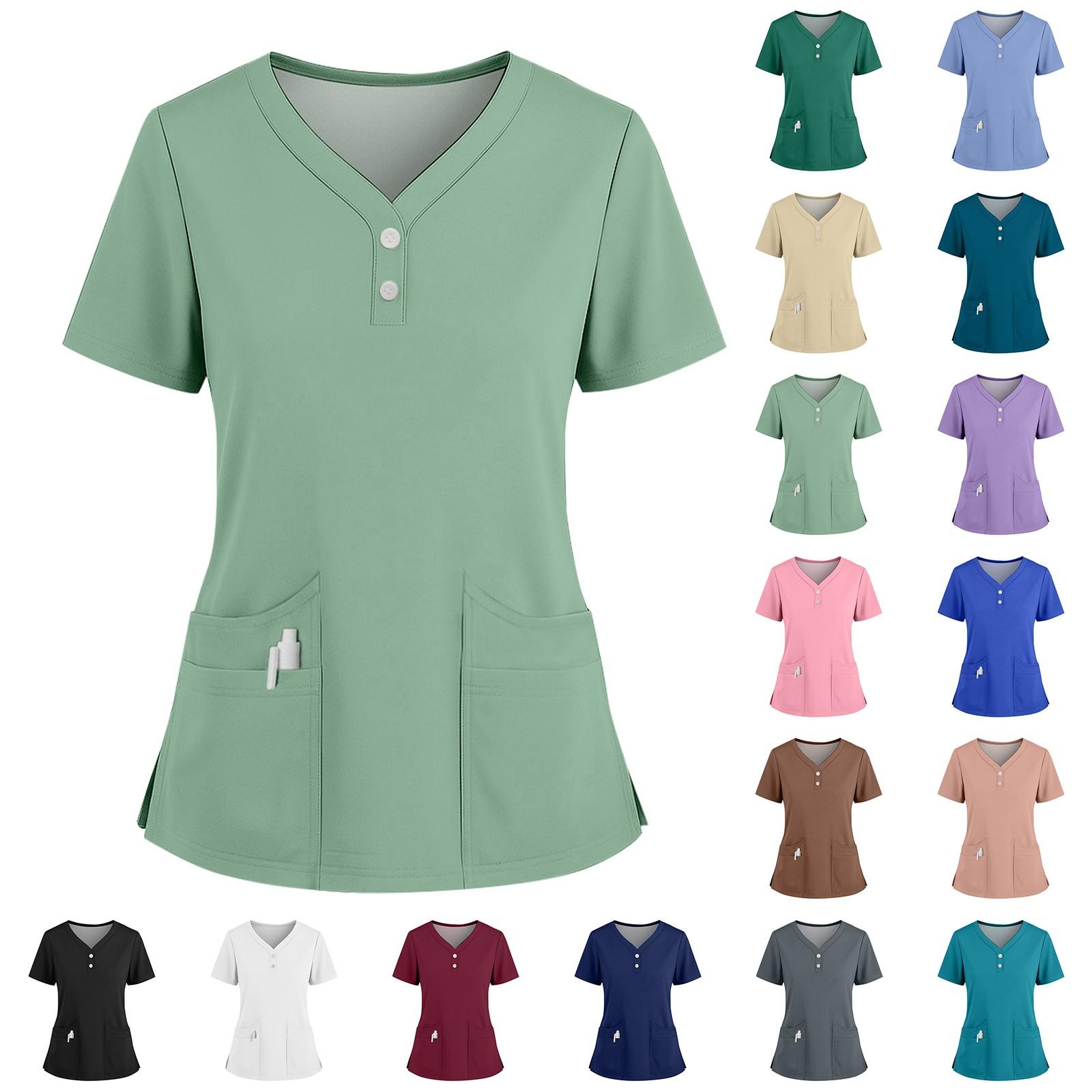 

Women s Short Sleeved Solid Color V-neck Buttonable Side Slit Top T-shirt L чорний