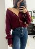 Women's Long-Sleeve V-Neck Cardigan: Solid Color, Single-Breasted, Loose Fit Knit Jacket for Autumn/Winter