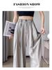 Pantalones de Verano para Mujer de Cintura Alta y Pierna Ancha: Ligero, Texturizado, Casual de Mezcla de Lino Estilo Japonés